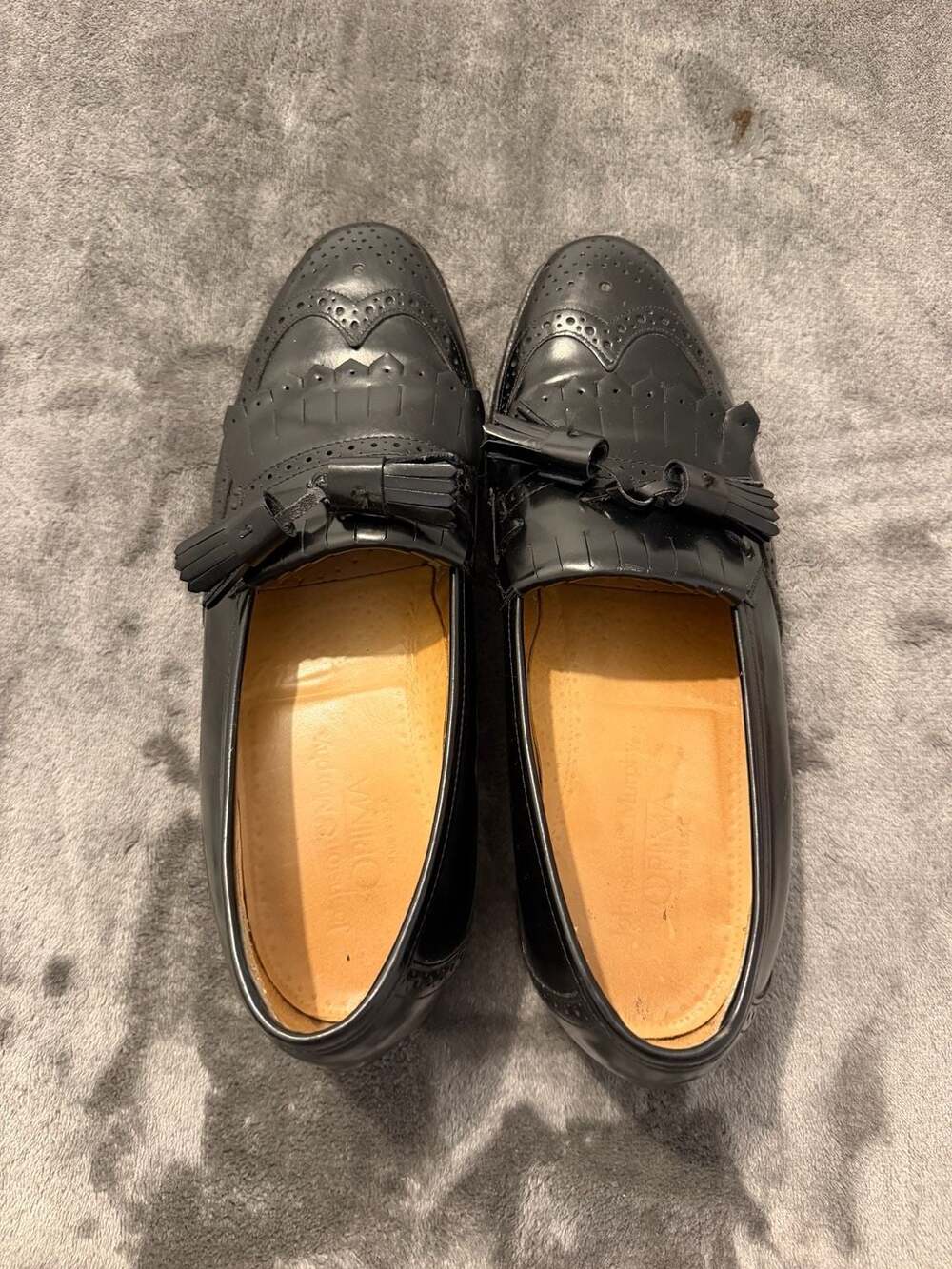 Johnston & Murphy Optima Tassel Loafers Size 7 D/B Black Leather Brogue